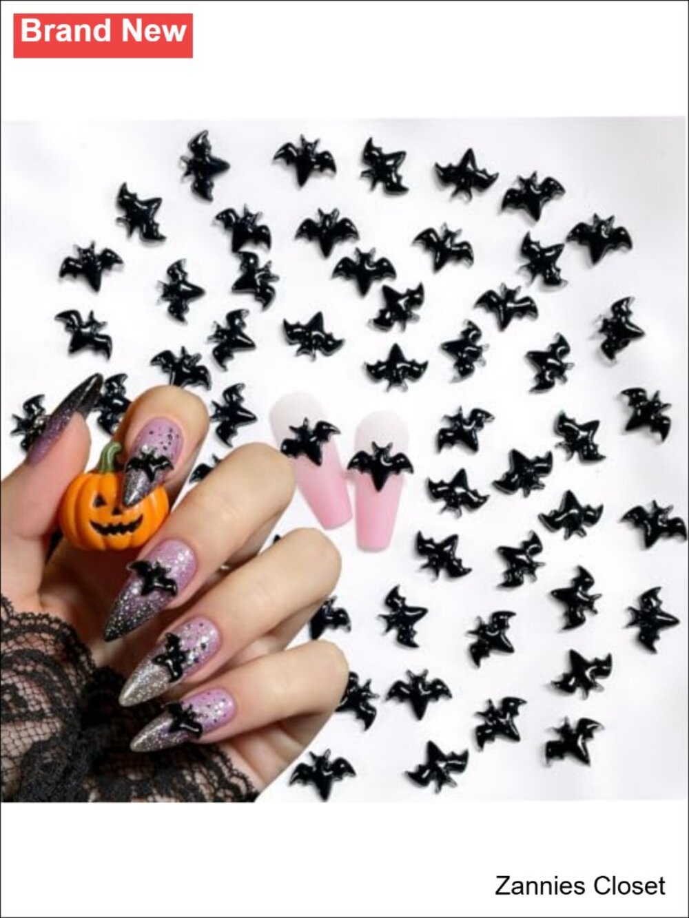 👻 100Pcs 3D Bat Resin Nail Charms Gothic Halloween Manicure Accessories